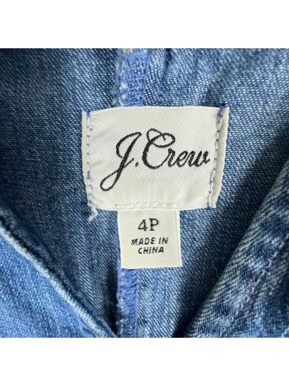 J. Crew Denim Dress Size 4 Petites V-Neck Shift Short Sleeve 100% Cotton Blue